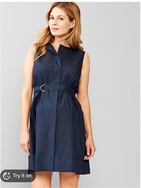 GAP Blue Pleat-back Shirtdress Sleeveless Button Front with Belt Size 14
